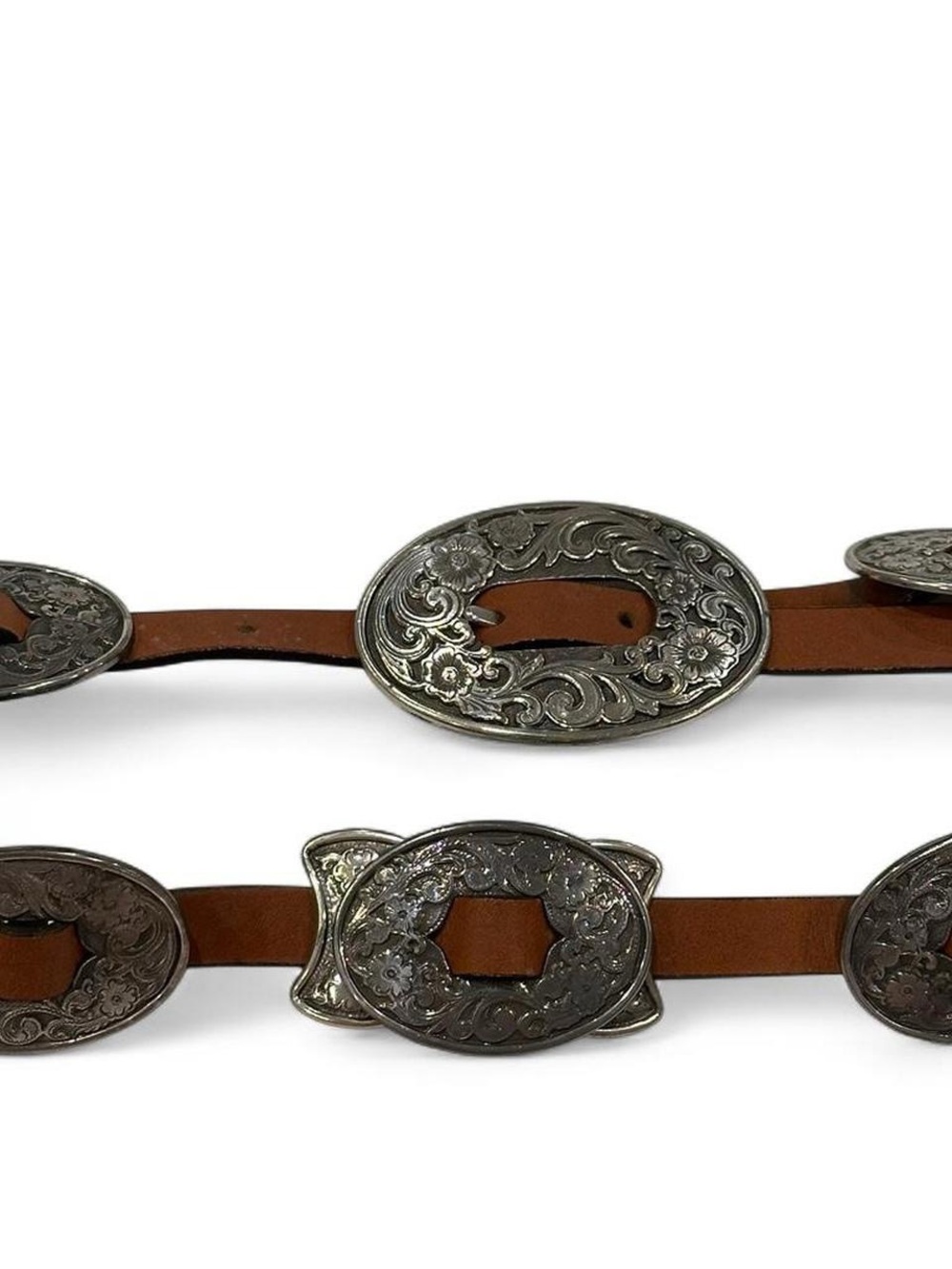 Vintage 1994 Tony Lama Western Silver Concho Belt Brown Leather Size 30 Women’s - Picture 5 of 5